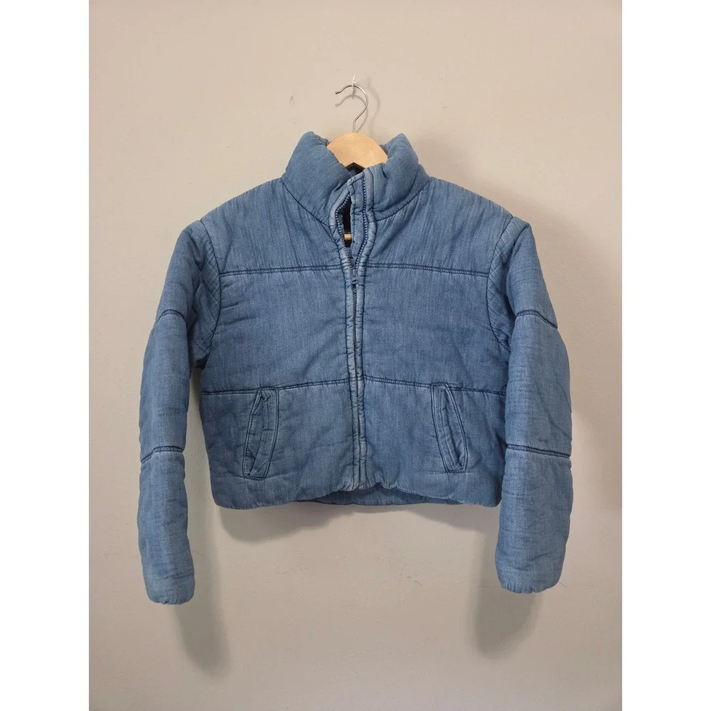Gap Cozy-Lined Denim Puffer Jacket Kids Large 10 Blue Quilted Full Zip Coat